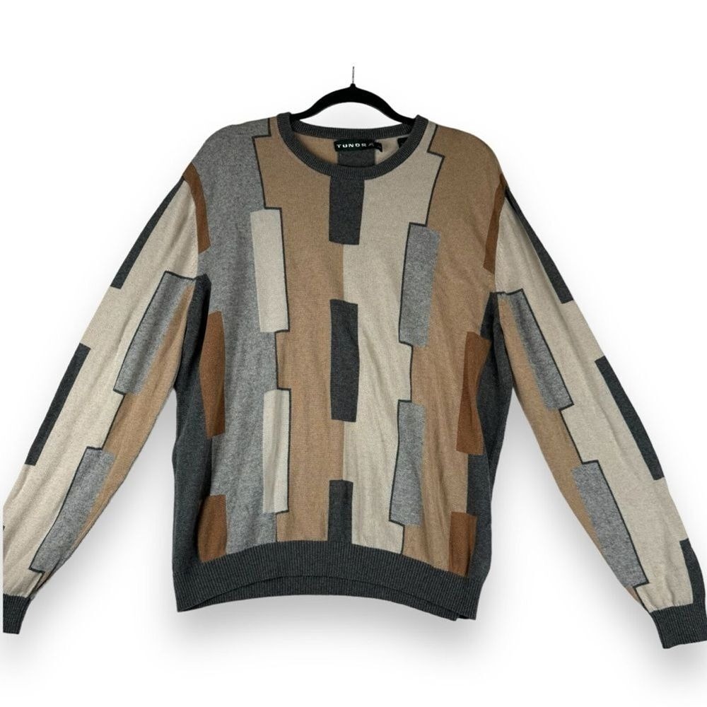 Vintage Tundra Grandpa Sweater Mens Size Large Silk Tencil Cashmere Geometric